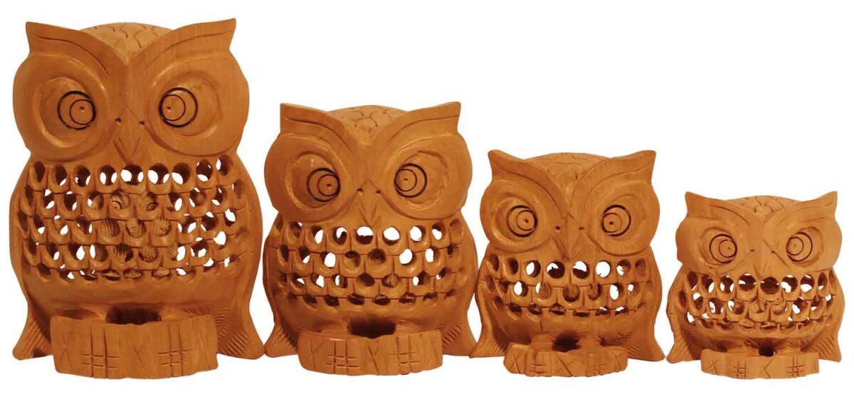 wooden owl figurines set of 4