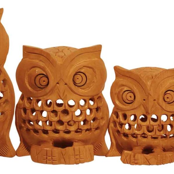 wooden owl figurines set of 4