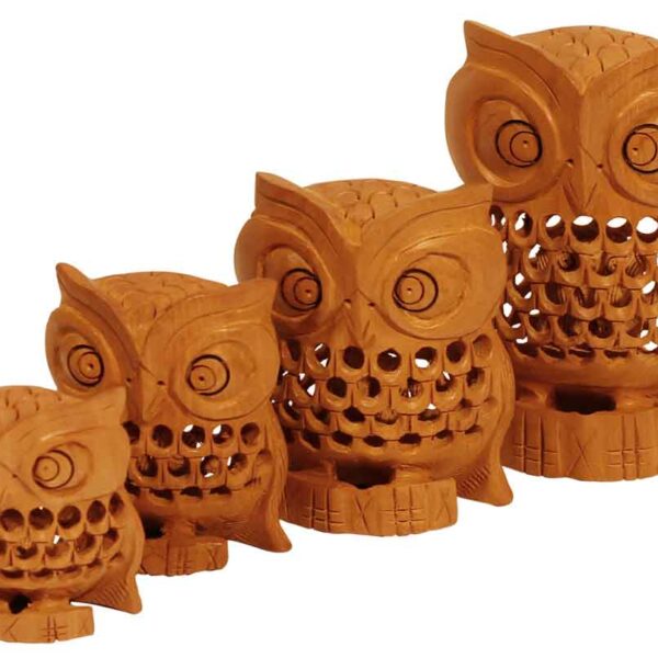 Wooden Owl Figurines Set of 4 Extra Small, Small, Medium & Large